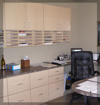 Home office custom desks and shelving systems